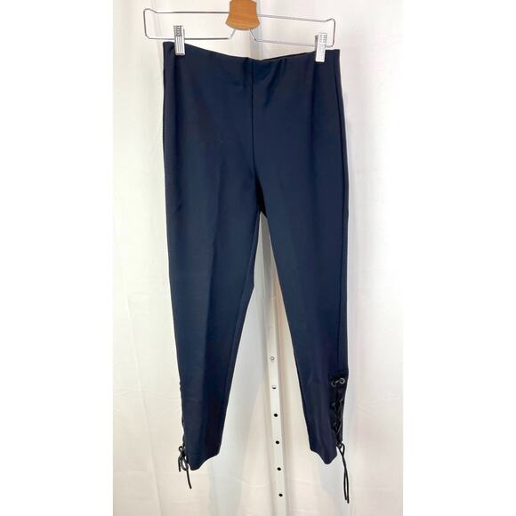 RAG & BONE Size 4 Simone Lace Up Ankle Pants Cropped Back Zip Slim Leg Navy Blue - Picture 1 of 10
